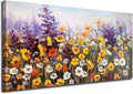 Ardemy Flower Canvas Wall Art for Living Room Extra Large Daisy Colorful Textured Picture Bedroom, Wildflower Painting Purple Yellow Floral Artwork Framed for Home Office Wall Decor 58'x29'