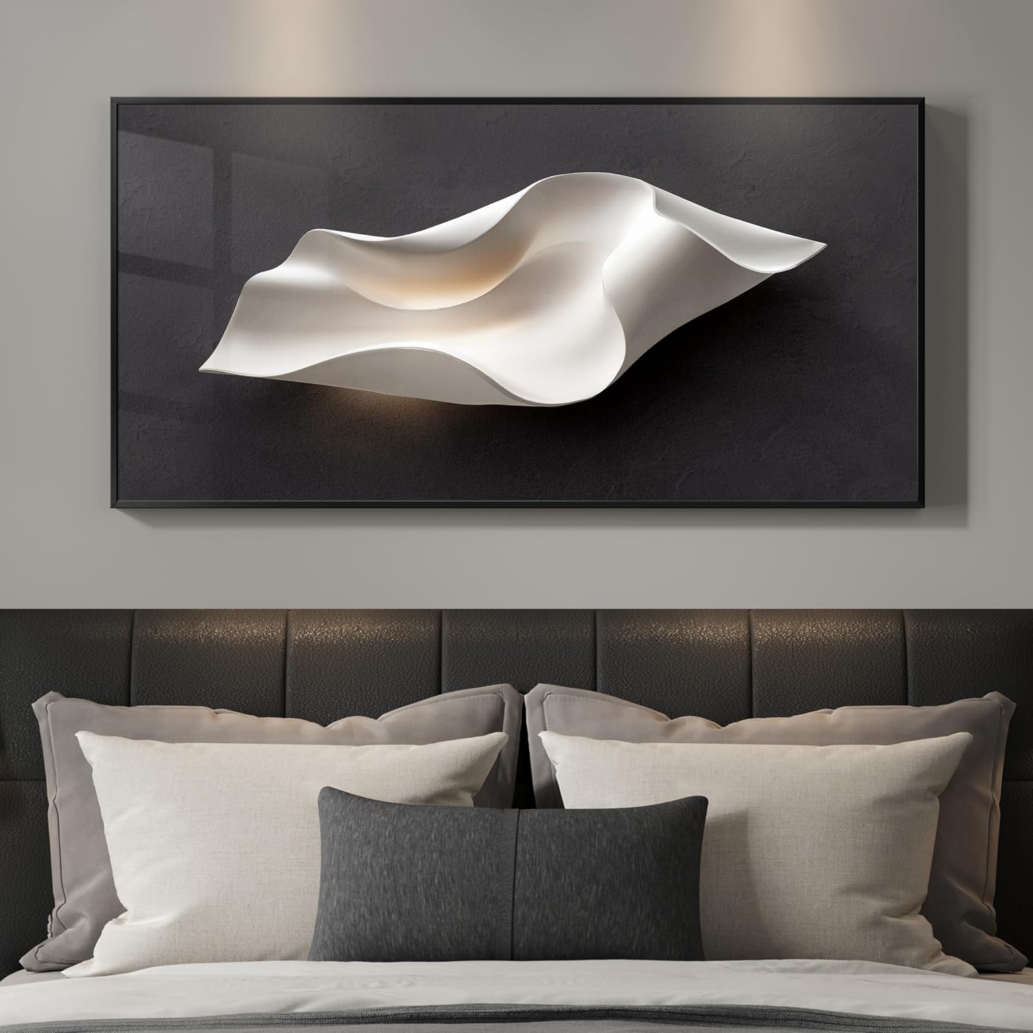Framed Black and White Abstract Wall Art for Living Room, Extra Large Horizontal Modern Minimalist Painting Prints, Contemporary Line Picture Artwork for Bedroom Office Home Decor 56x28 Inch