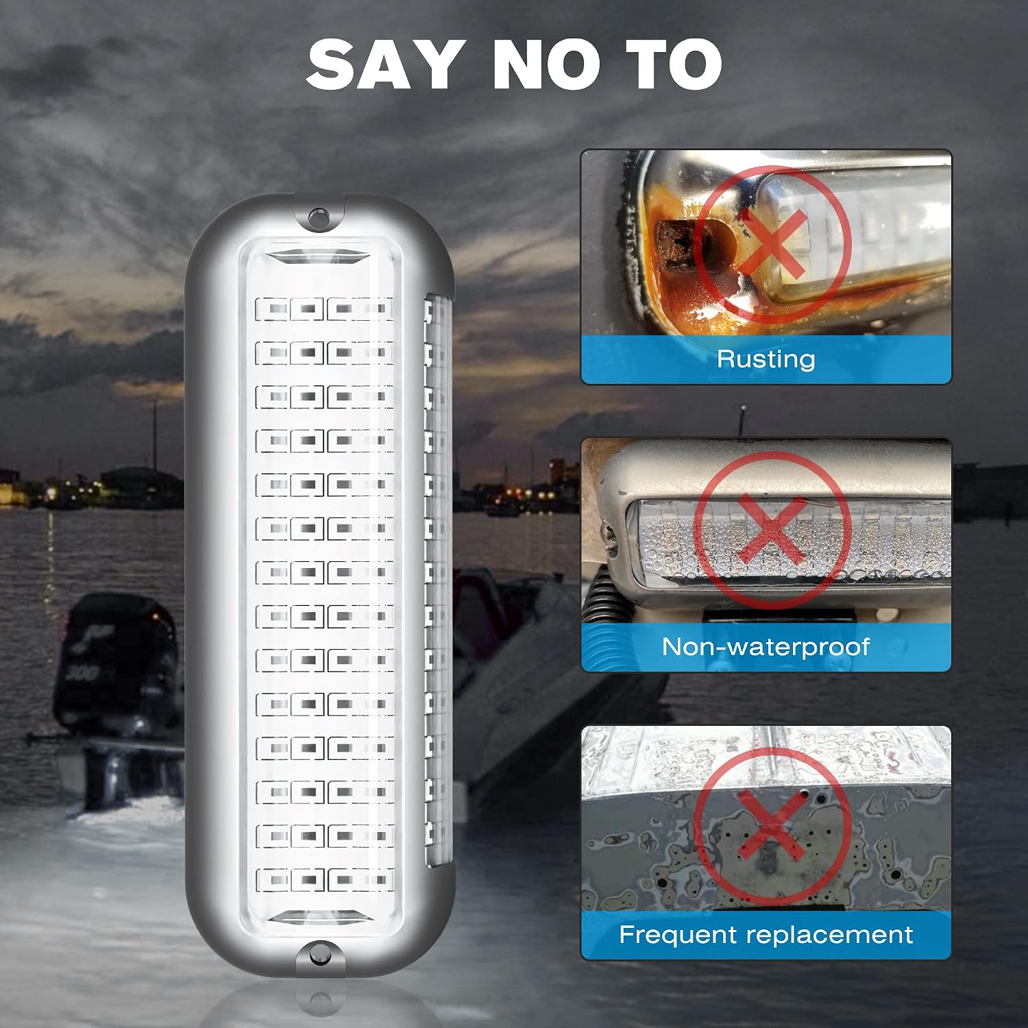 BASIKER BS4 Marine LED Underwater Boat Lights (2 x 3000LM 84LED 180° Blue) 10V-30V 316 Stainless Upgrade IP68 Waterproof, Surface Mount for Cruise Ship Yacht Boat Sailboat Pontoon Transom Deck Light