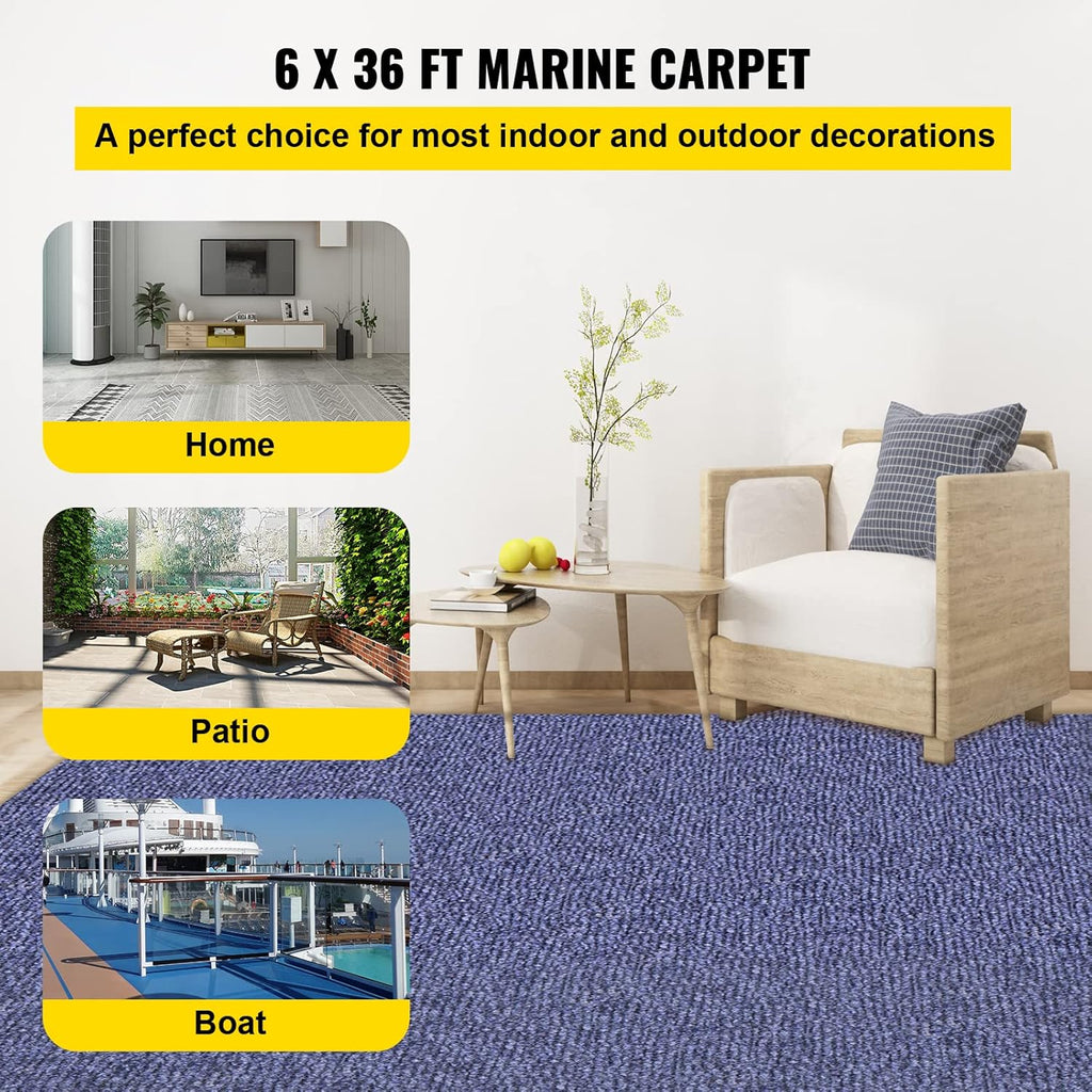Happybuy 6 ft x 36 ft Deep Blue Marine Carpet for Boats Waterproof - 0.18' Thick Indoor Outdoor Rug Carpet Roll for Home Patio Porch Deck