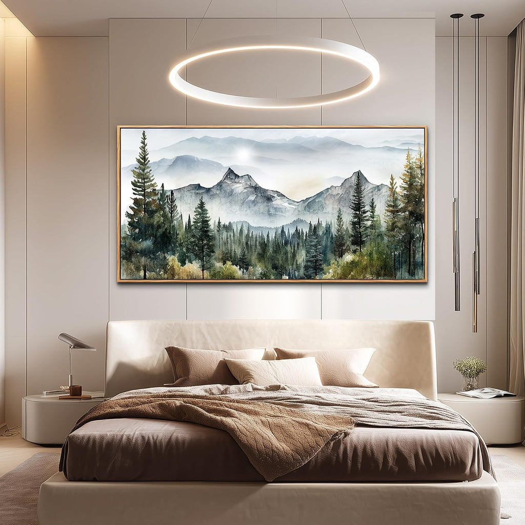 MHARTK66 Large Wall Decor For Living Room Wood Framed Wall Art For Office Bedroom Pictures Mountain Forest Landscapes Ink Canvas Prints Painting Artwork Abstract Modern Stretched and Framed Poster