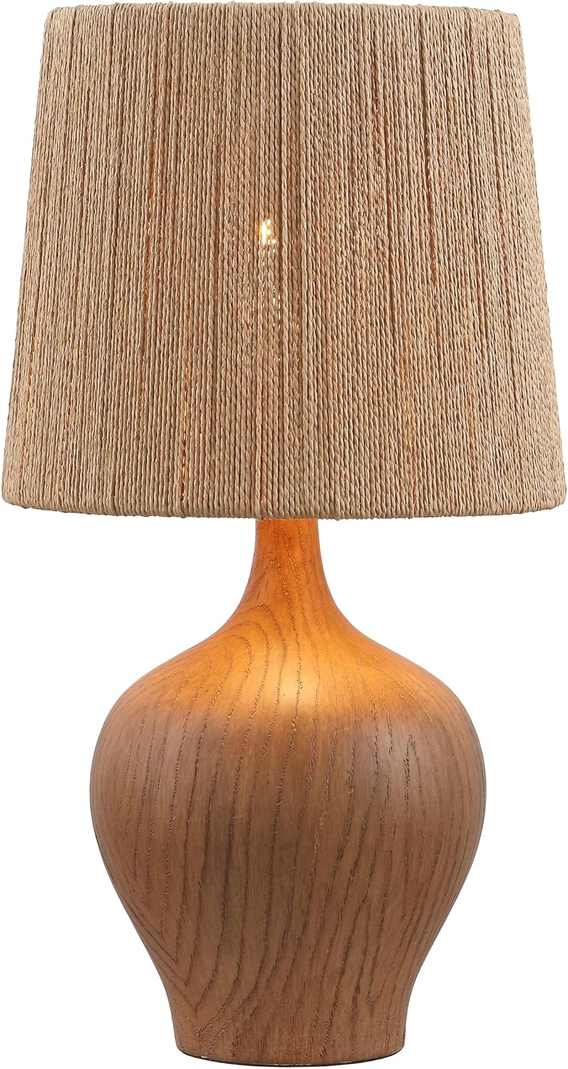 JONATHAN Y 23' Brown Wood Finish Rustic Farmhouse Resin Gourd LED Table Lamp for Bedroom, Living Room, Nightstand, with Brown Paper Rope Shade, LED Bulb Included JYL9200A