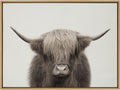 Kate and Laurel Sylvie Hey Dude Highland Cow Color Framed Linen Textured Canvas Wall Art by The Creative Bunch Studio, 28x38 Natural, Decorative Cow Art for Wall