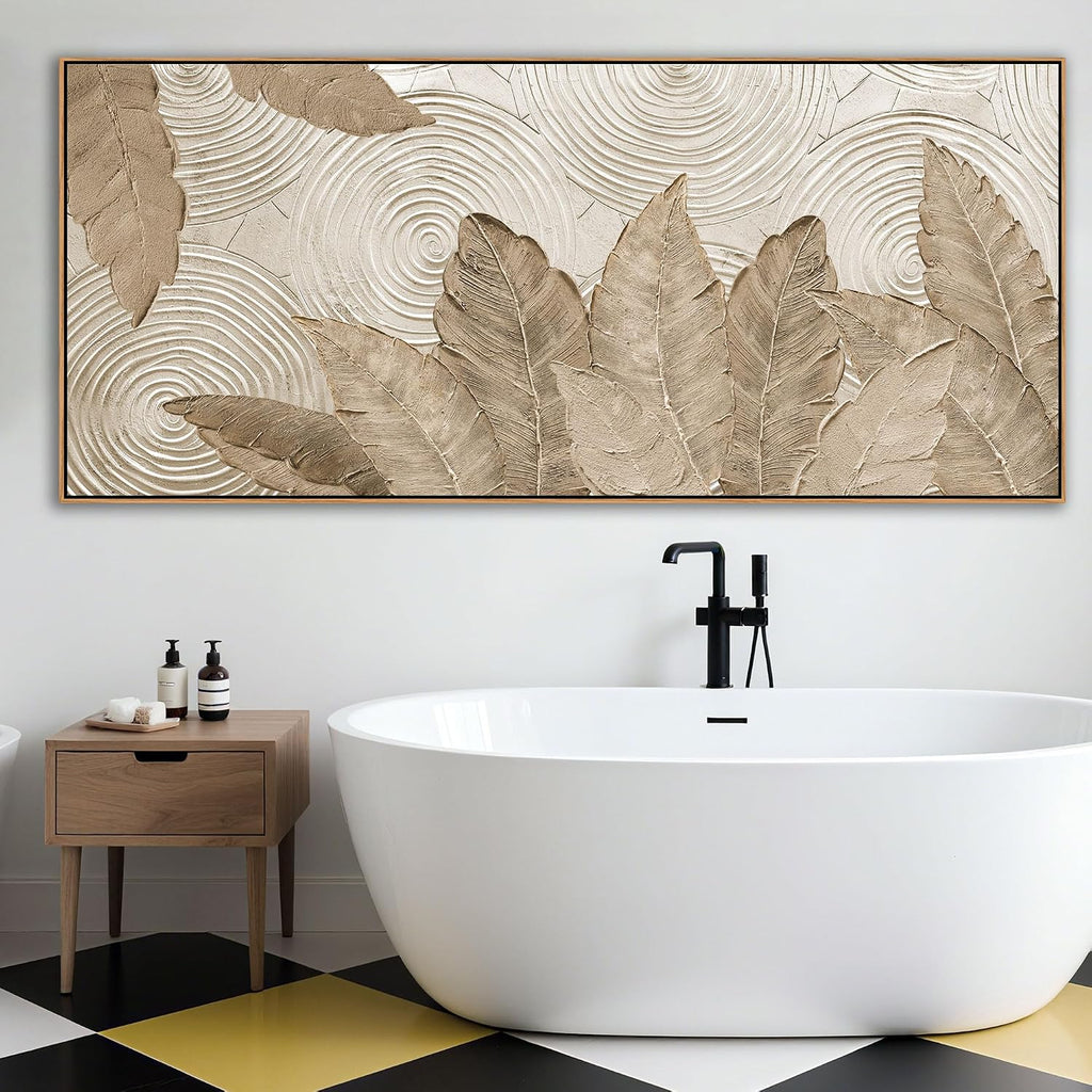 Minimalist & Modern Art for Bedroom Decor Framed Abstract & Textured Artwork for Walls Neutral & Contemporary Beige Pictures - 3D Artwork for Living Room and Boho Style 40×87IN