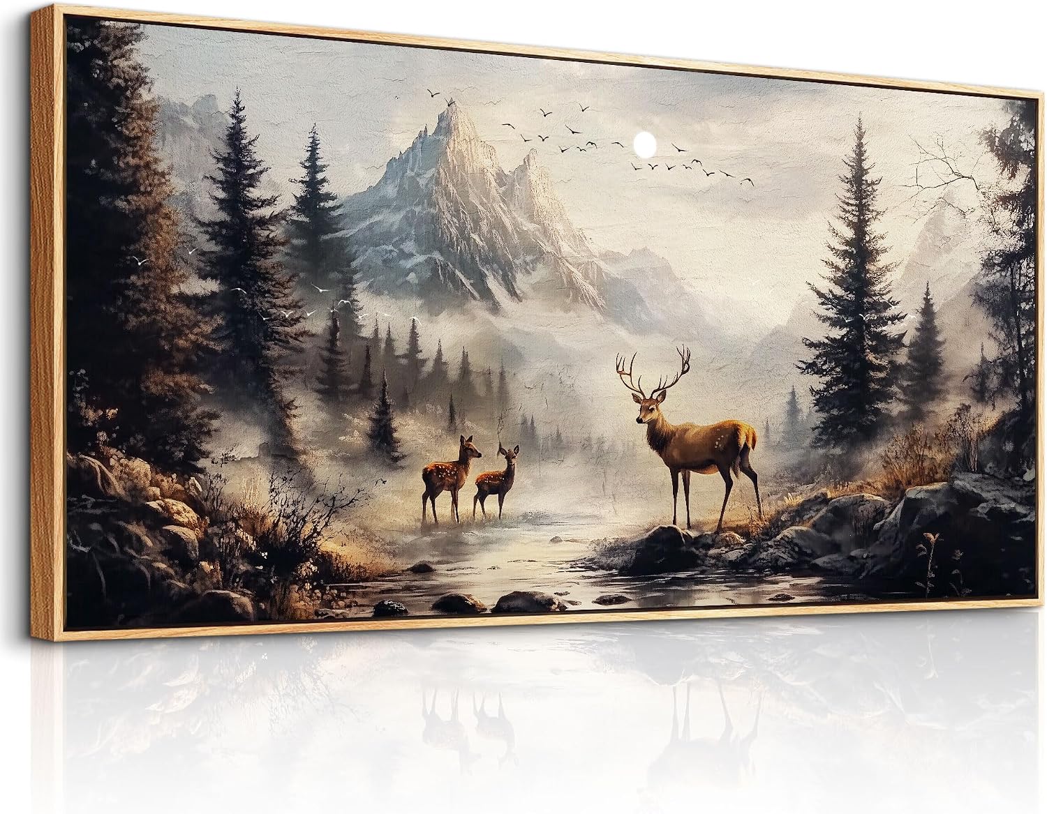 KELIYUAN Large Canva Wall Decor For Living Room Wood Framed Wall Art For Bedroom Office Murals Landscape Painting Of Elk Mountain Pictures Modern Restaurant Room Home Decorations Aesthetics 30'X60'