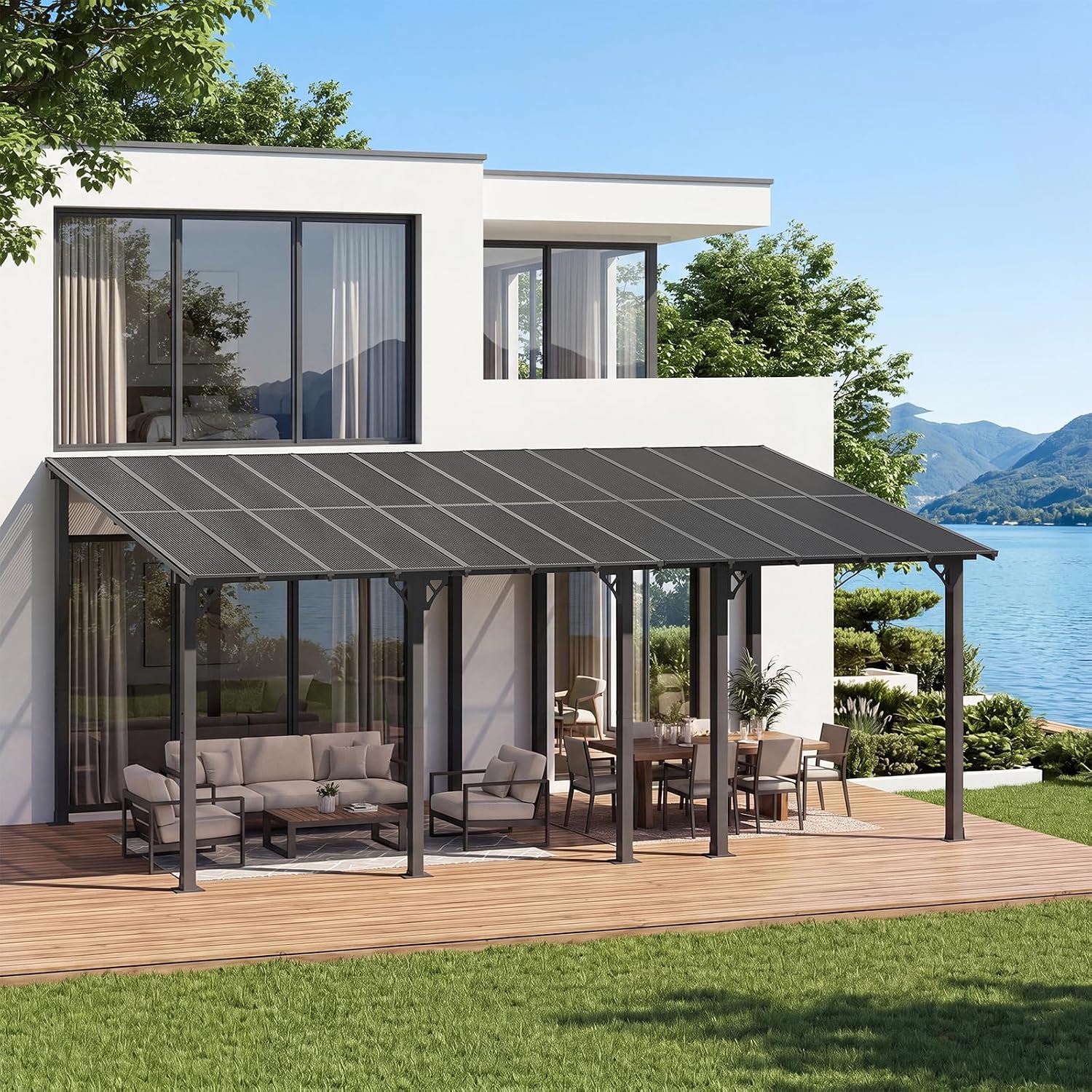 Aoxun 24' x 10' Pergola for Patio, Gazebo with Sloped Roof, Grill Pergola Large Wall-Mounted Heavy Duty Awnings, for Backyard, Deck, Patio