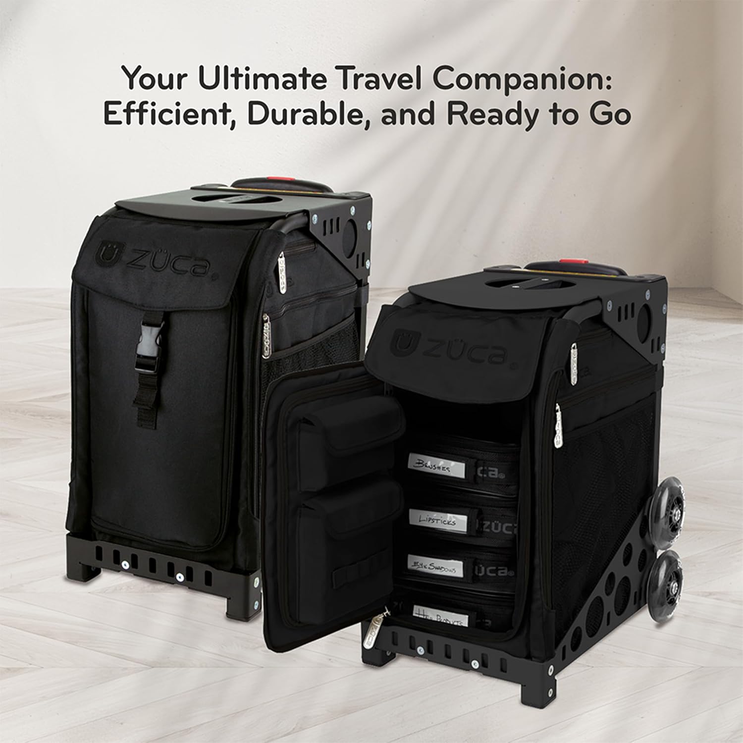 ZUCA Travel Cases for Artists & Professionals - Makeup Case with 4 Vinyl Utility Pouches, Travel Cover, 41' Telescoping Handle, Rolling Wheels & Sturdy Aluminum Frame for Makeup Artists and Creatives