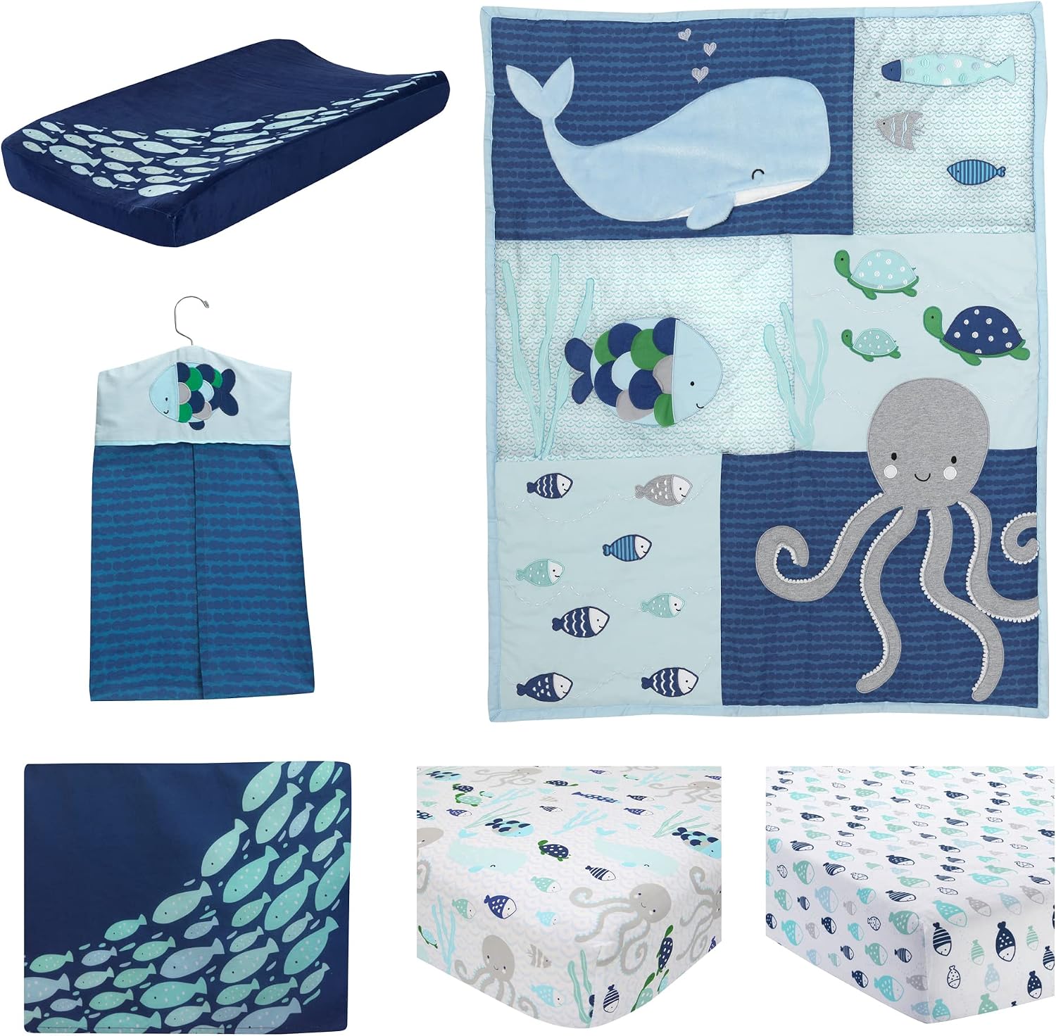 Lambs & Ivy Oceania 6-Piece Baby Crib Bedding Set - Blue Ocean, Nautical, Aquatic, Whale, Octopus Theme