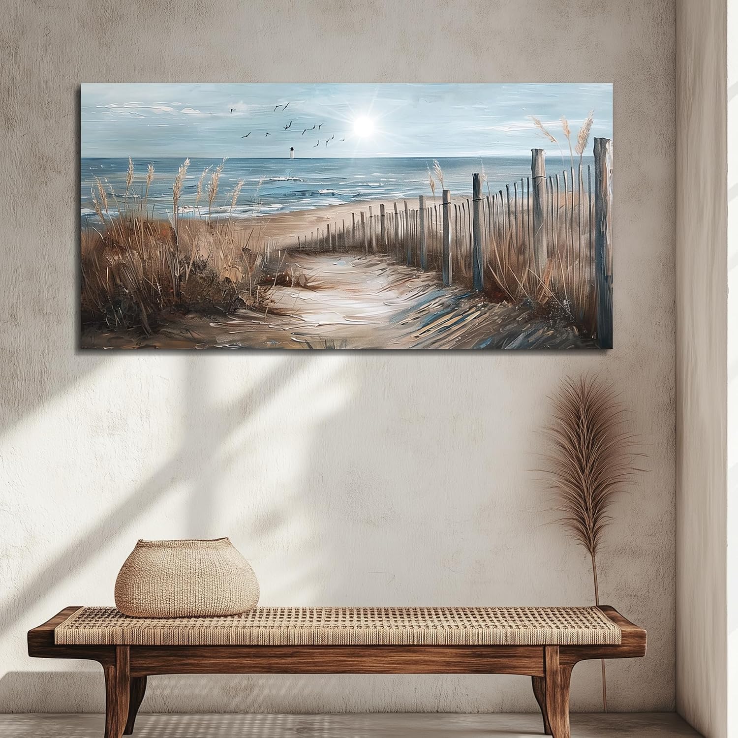 KELIYUAN Large Canvas Wall Art For Living Room Wall Decor For Office Bedroom Mural Wall Pictures Artwork Ocean Sand Dunes Grass Landscape Paintings Hotel Room Aesthetic Home Decoration Art 30'x60'