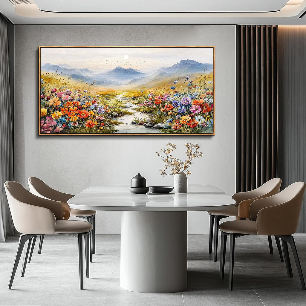 XIGUANGART Extra large Framed Wall Art, Floral Wall Decor,Flower Pictures Wall Decor, Wildflower Botanical Wall Art, Landscape Canvas Painting for Living Room Bedroom Kitchen Sofa Farmhouse 30'x60'