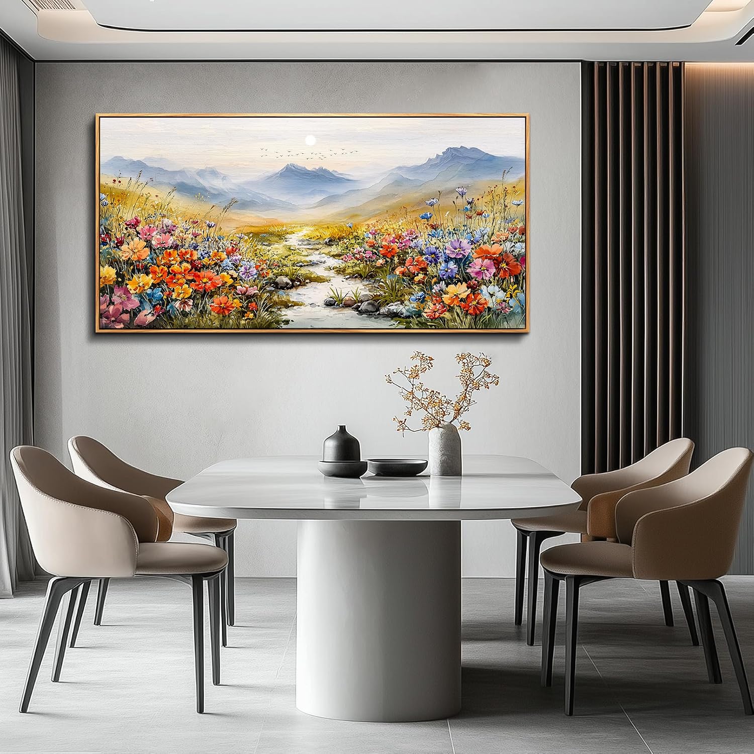 XIGUANGART Extra large Framed Wall Art, Floral Wall Decor,Flower Pictures Wall Decor, Wildflower Botanical Wall Art, Landscape Canvas Painting for Living Room Bedroom Kitchen Sofa Farmhouse 30'x60'