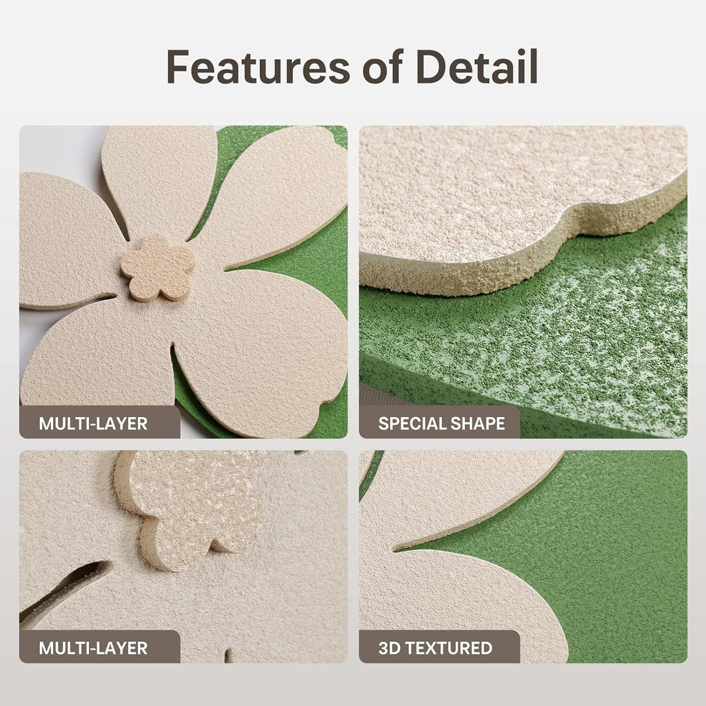 3D Textured Sage Green Minimalist Wall Art Decor, Boho Beige Botanical Floral Artwork for Walls, Cream Sandstone Texture Wall Decor for Living Room, Dining Room, Bedroom, Hallway, Home Office