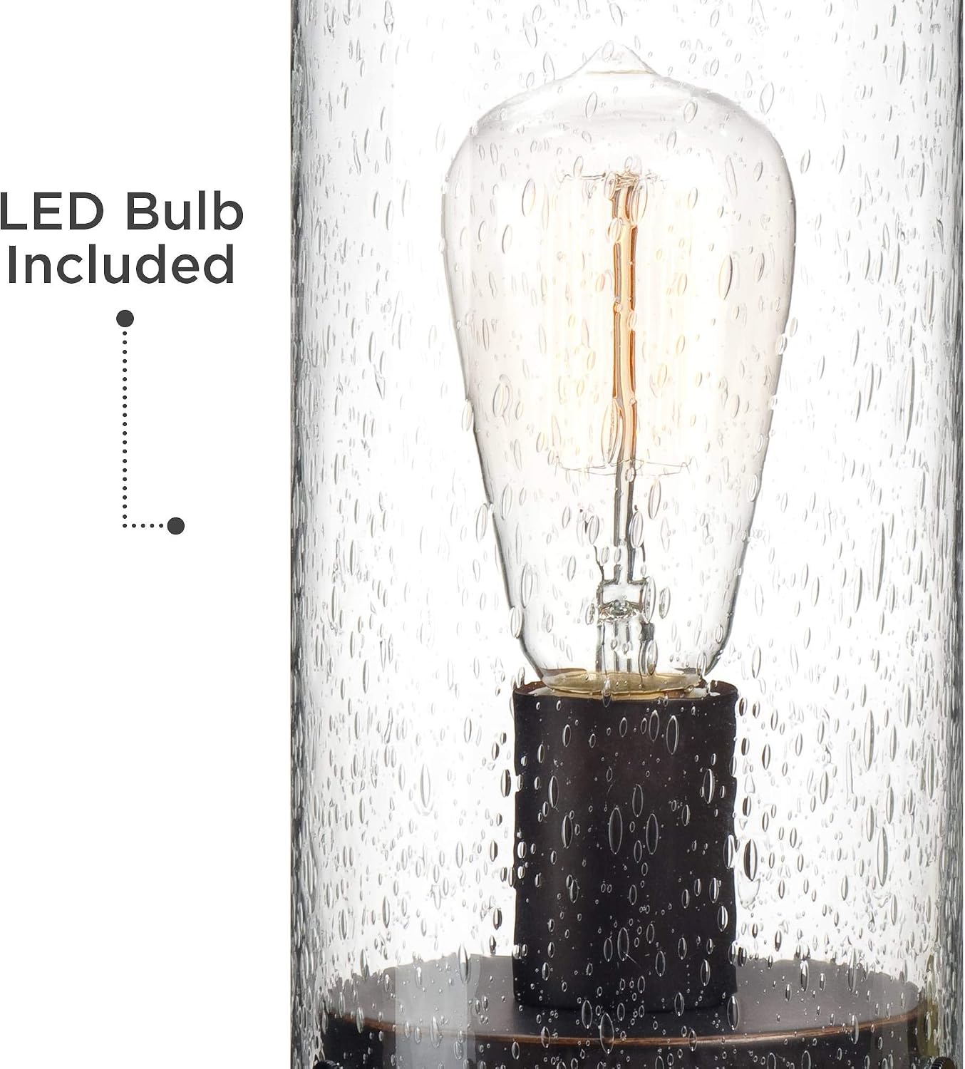 360 Lighting Libby Industrial Rustic Accent Table Lamps 12' High Set of 2 LED Bronze Metal Seeded Glass Cylinder Shade Vintage Edison Bulbs for Bedroom House Bedside Nightstand Home Office