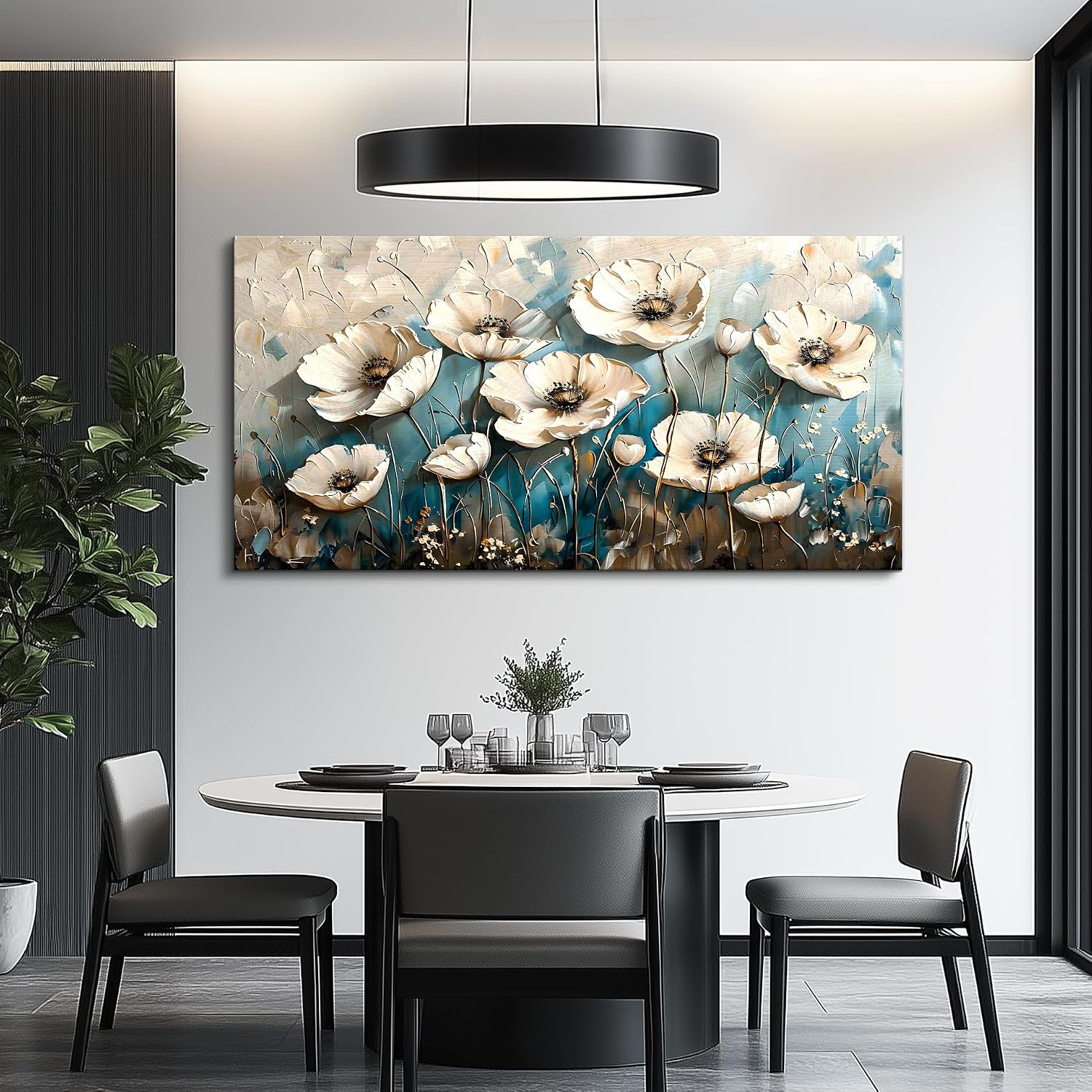 KELIYUAN Large Wall Decoration Canvas Painting Wall Art For Living Room Dining Room Mural White Flowers Picture Artwork Print For Kitchen Room Bedroom Bathroom Home Decoration Aesthetics 30x60 In