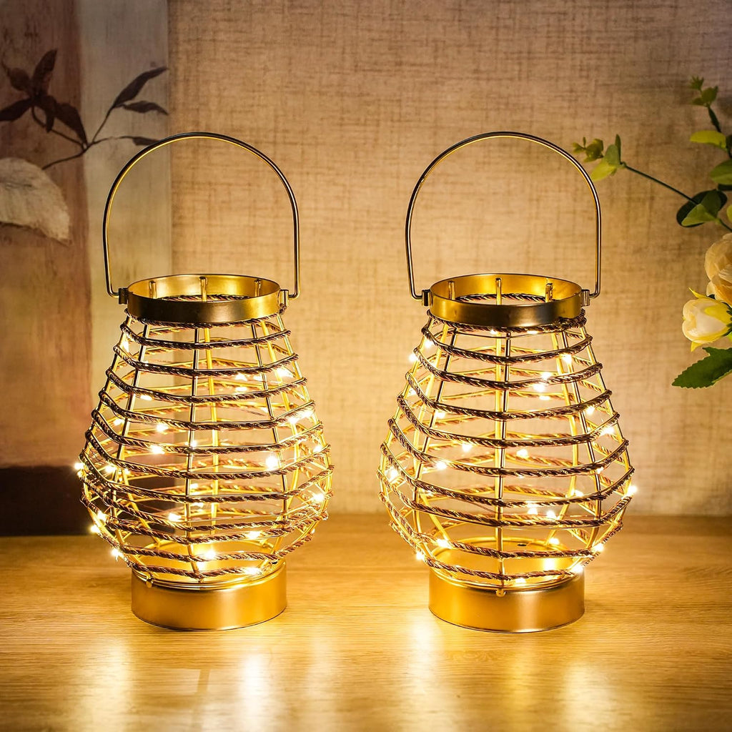 Set of 12 Metal Cordless Table Lamp 8 'H Metal Cage LED Cage Lamp with 6-Hour Timer, Vintage Decorative Fairy Lights Lantern for Indoor/Outdoor Bedrooms Weddings Parties Patio Events