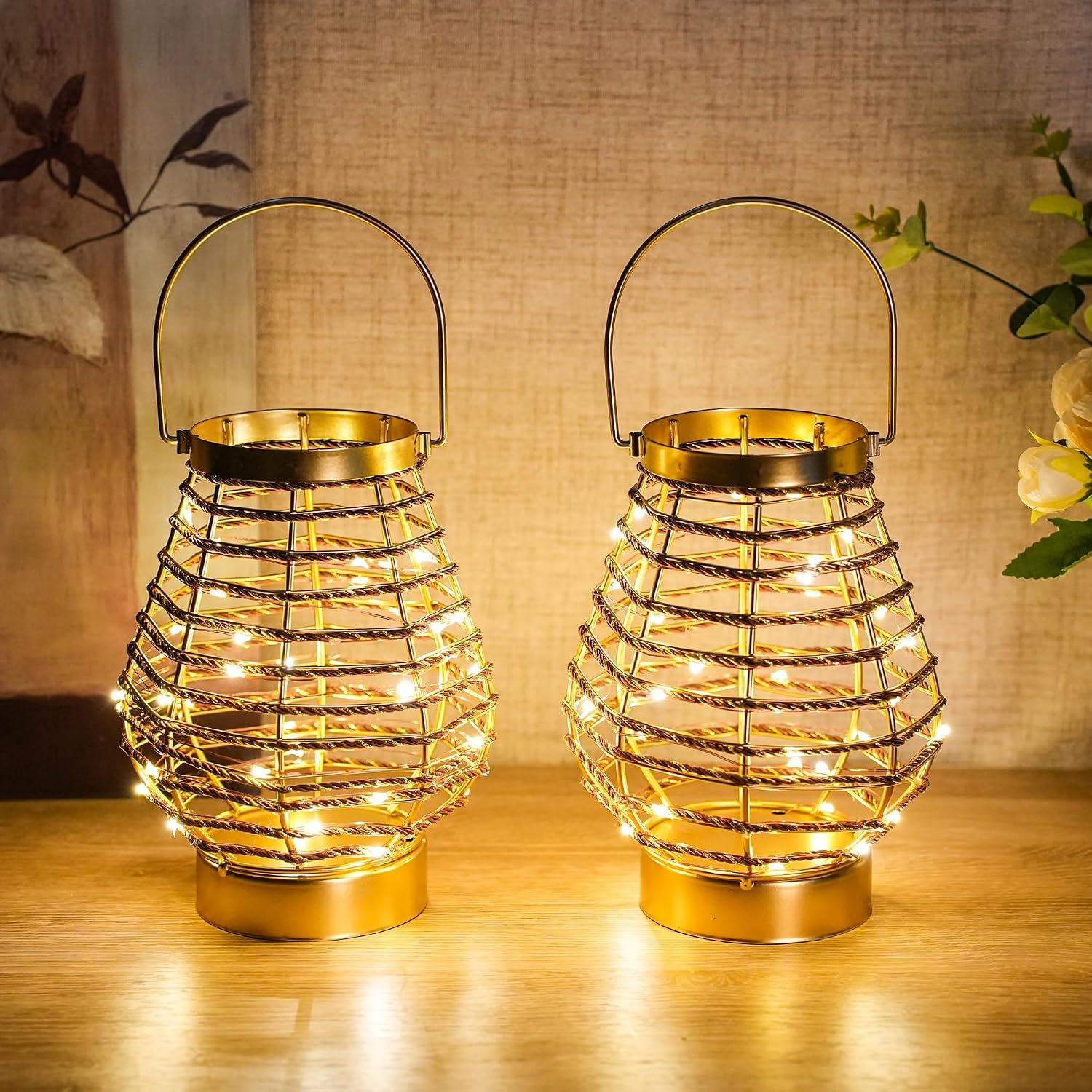 Set of 12 Metal Cordless Table Lamp 8 'H Metal Cage LED Cage Lamp with 6-Hour Timer, Vintage Decorative Fairy Lights Lantern for Indoor/Outdoor Bedrooms Weddings Parties Patio Events