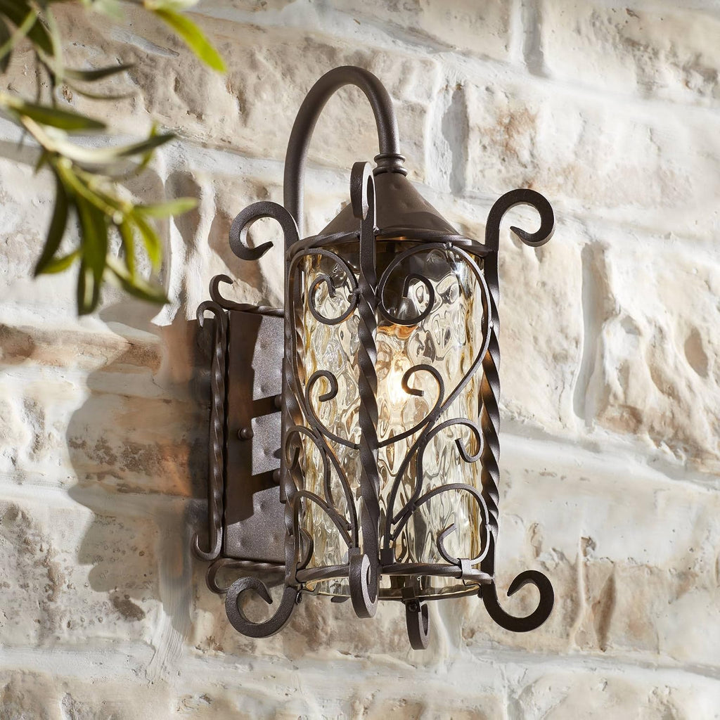 John Timberland Casa Seville Rustic Outdoor Wall Light Fixture Dark Walnut Twists 18 1/2' Champagne Hammered Glass for Exterior House Porch Patio Outside Deck Garage Yard Front Door Garden Home
