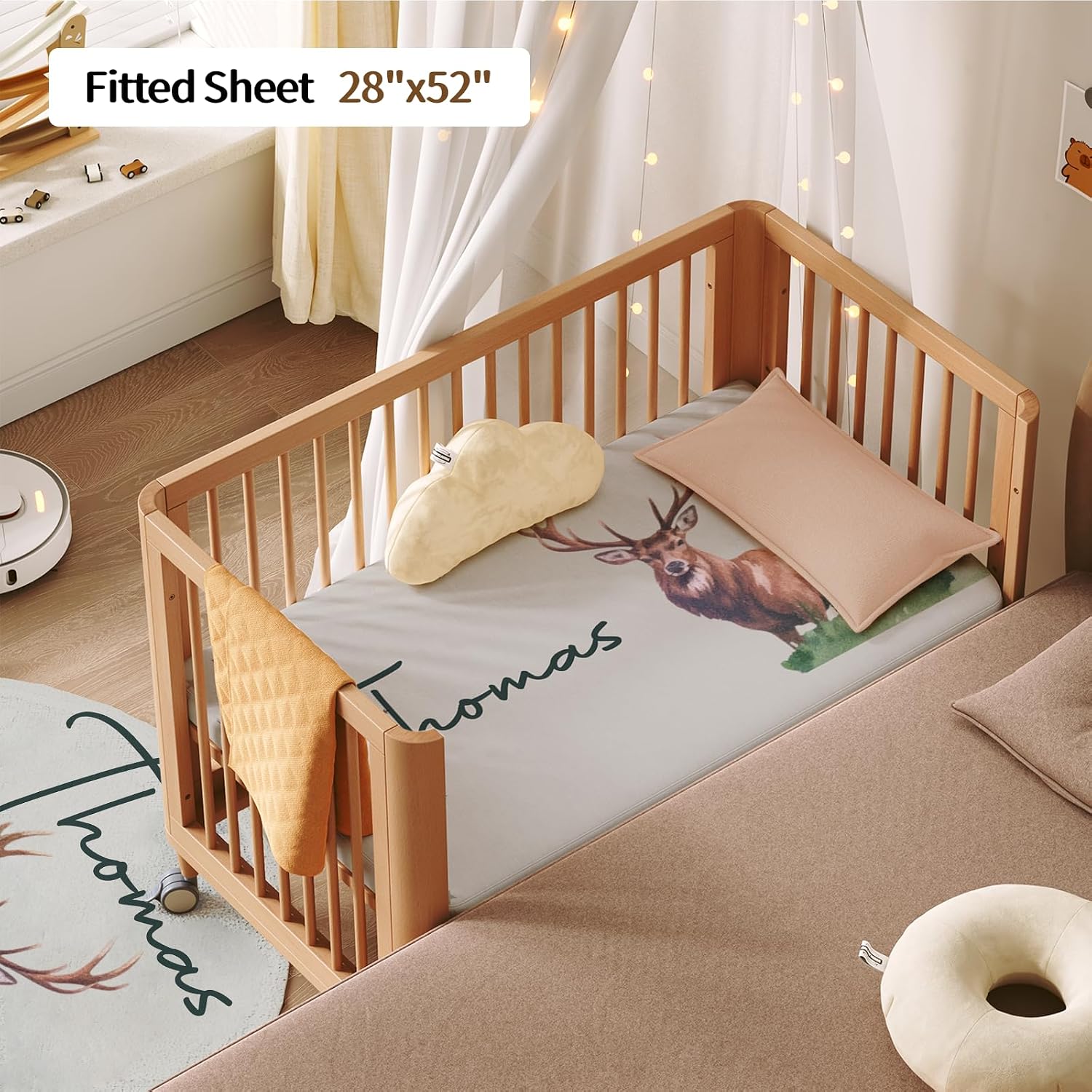 Personalized Baby Crib Bedding Set, Custom Name Nursery Bedding, Deer 5 Pcs Baby Bedding Set for Girl Boy, Double Layer Crib Set, Customized Gifts(Fixed Size)