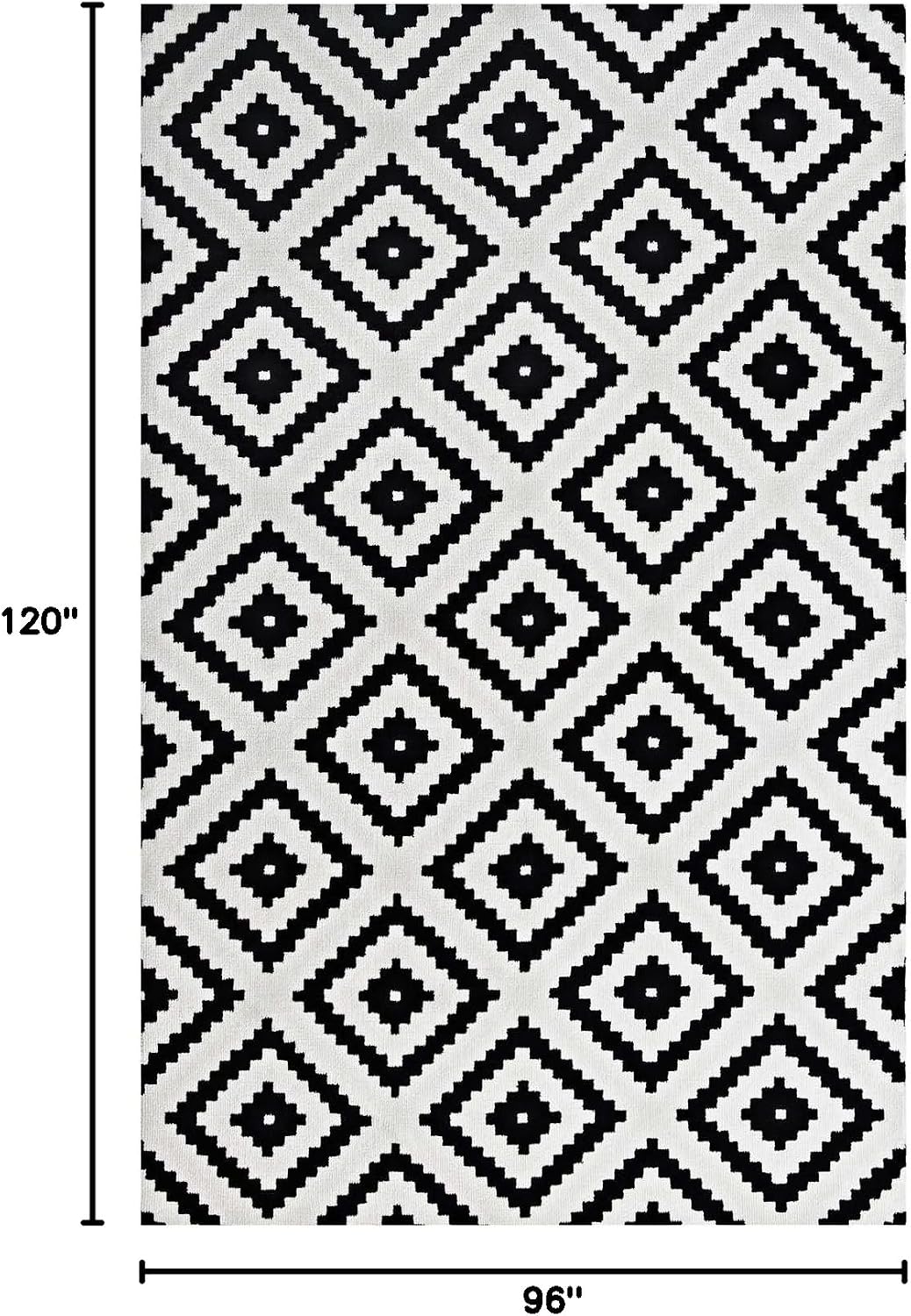 Modern Contemporary Urban Living Lounge Room Area Rug Runner Floor Carpet, Fabric, Multi White Black