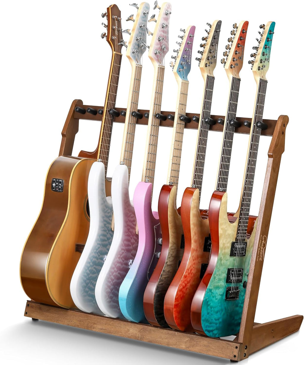 Guitar Stand for Multiple Guitars,Multi Wood Guitar Rack for 5 Acoustic Guitar, 8 Electric or Bass,18mm-thick wooden plank