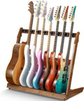 Guitar Stand for Multiple Guitars,Multi Wood Guitar Rack for 5 Acoustic Guitar, 8 Electric or Bass,18mm-thick wooden plank