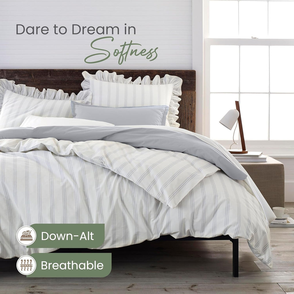 Martex EcoPure Comfort Wash 3-Piece Print Full/Queen Comforter Set – 100% Organic Cotton - All-Season - Breathable & Lightweight – Easy Care - Brooke