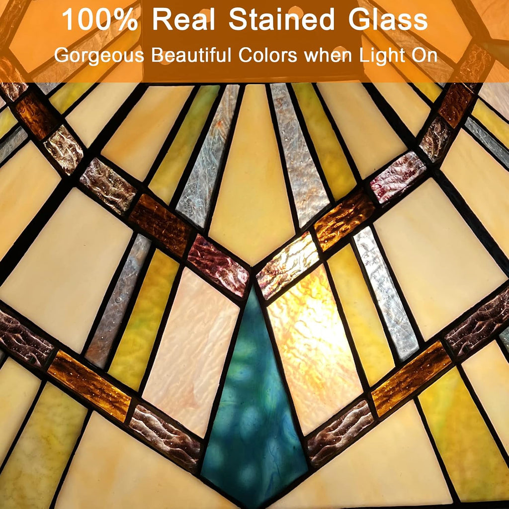 Capulina Tiffany Lamp Stained Glass Table Lamp 2-Light 16 Inches Wide Cream Amber Antique Mission Style Desk Lamp for Bedrooms Living Room Study Home Office