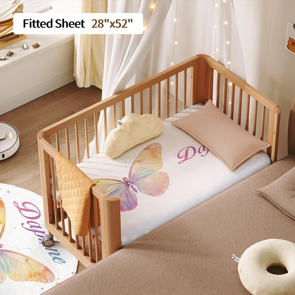Personalized Baby Crib Bedding Set, Custom Name Nursery Bedding, Butterfly 5 Pcs Baby Bedding Set for Girl Boy, Double Layer Crib Set, Customized Gifts(Fixed Size)