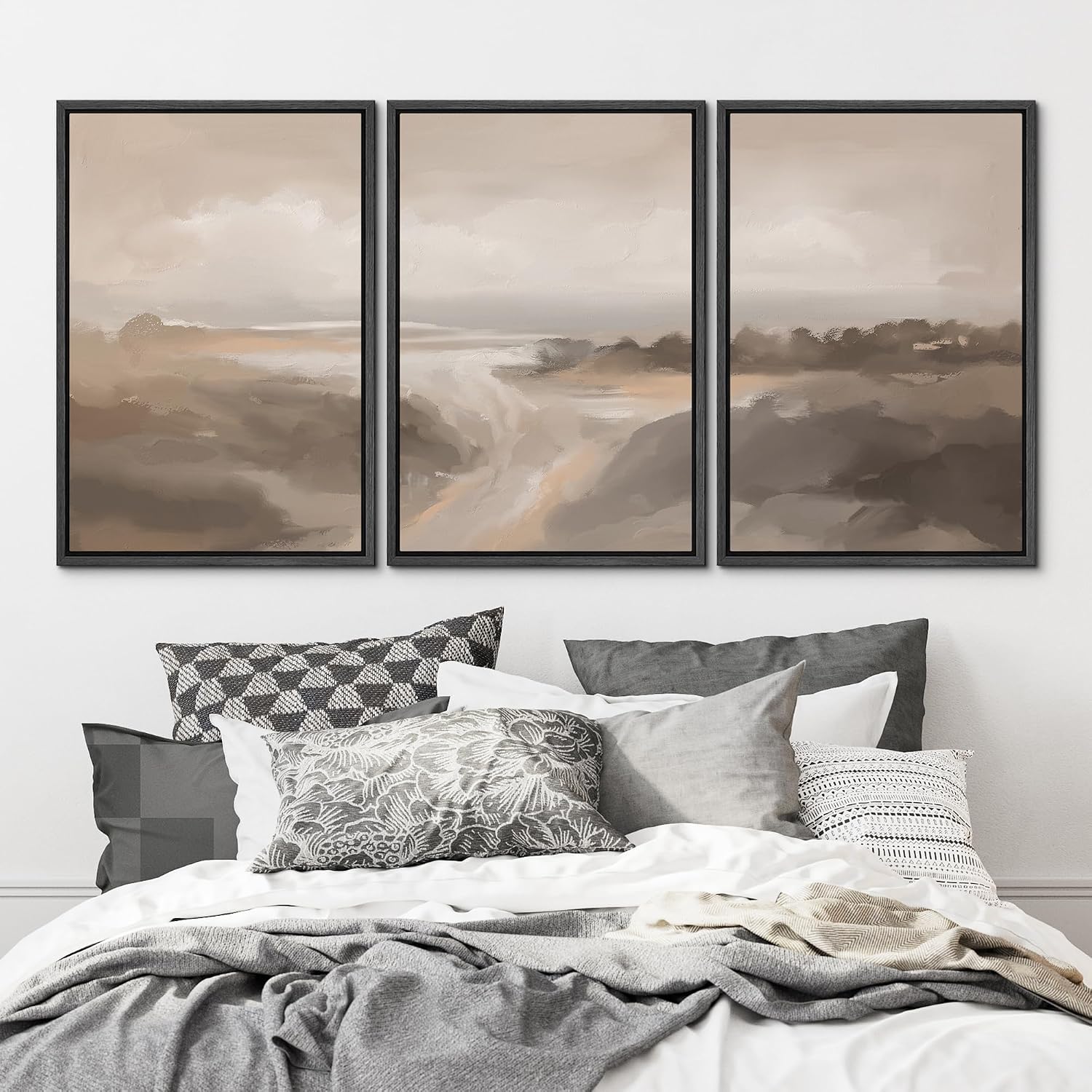 MUDECOR Framed Canvas Print Wall Art Serene Landscape Neutral Coastal Illustrations Realism Decorative for Living Room, Bedroom, Office - 16'x24'x3 Black