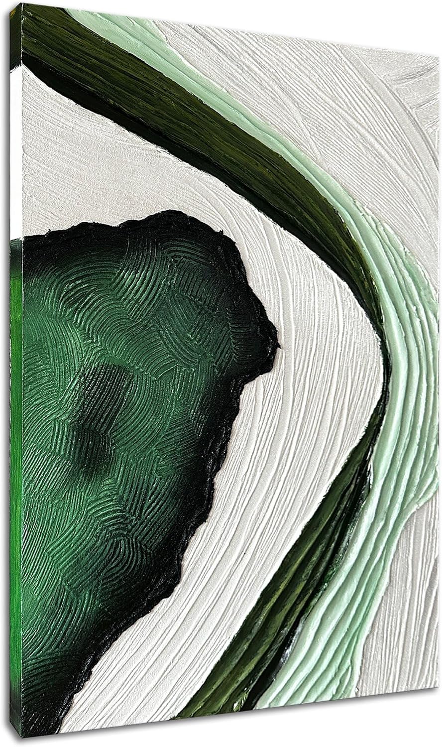 Slyart Large Nordic Green and White Abstract Vertical Wall Art Green 3D Texture Painting Green White Painting Modern Living Room Oil Paintings Minimalist Art