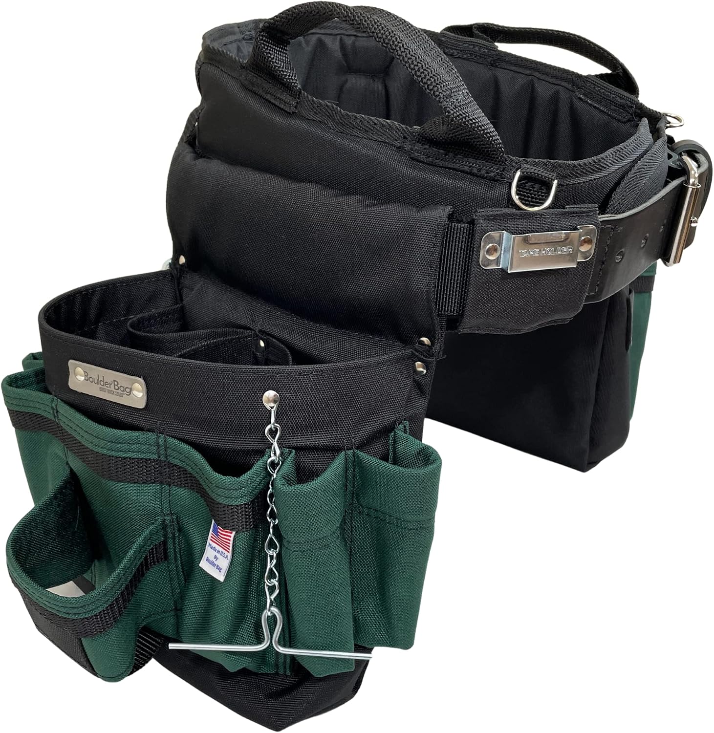 BOULDER BAG Ultimate Electrician's MAX Combo with Comfort Back Support Tool Belt, Leather Belt Buckle, Heavy Duty Work Belt, Green, (Small 24-27 Inch Waist), Tool Belt Made in USA