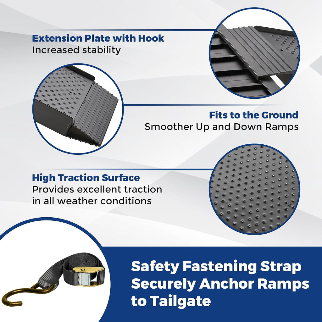 LEMNISCATE Motorcycle Ramps, 89'x12' Portable Loading Ramps for Pickup Trucks 750 LBS Capacity 7.5FT Aluminum Folding Ramps with Handle & Buckle for ATVs, Lawn Mowers, UTVs, Bike, 1PCS, Black