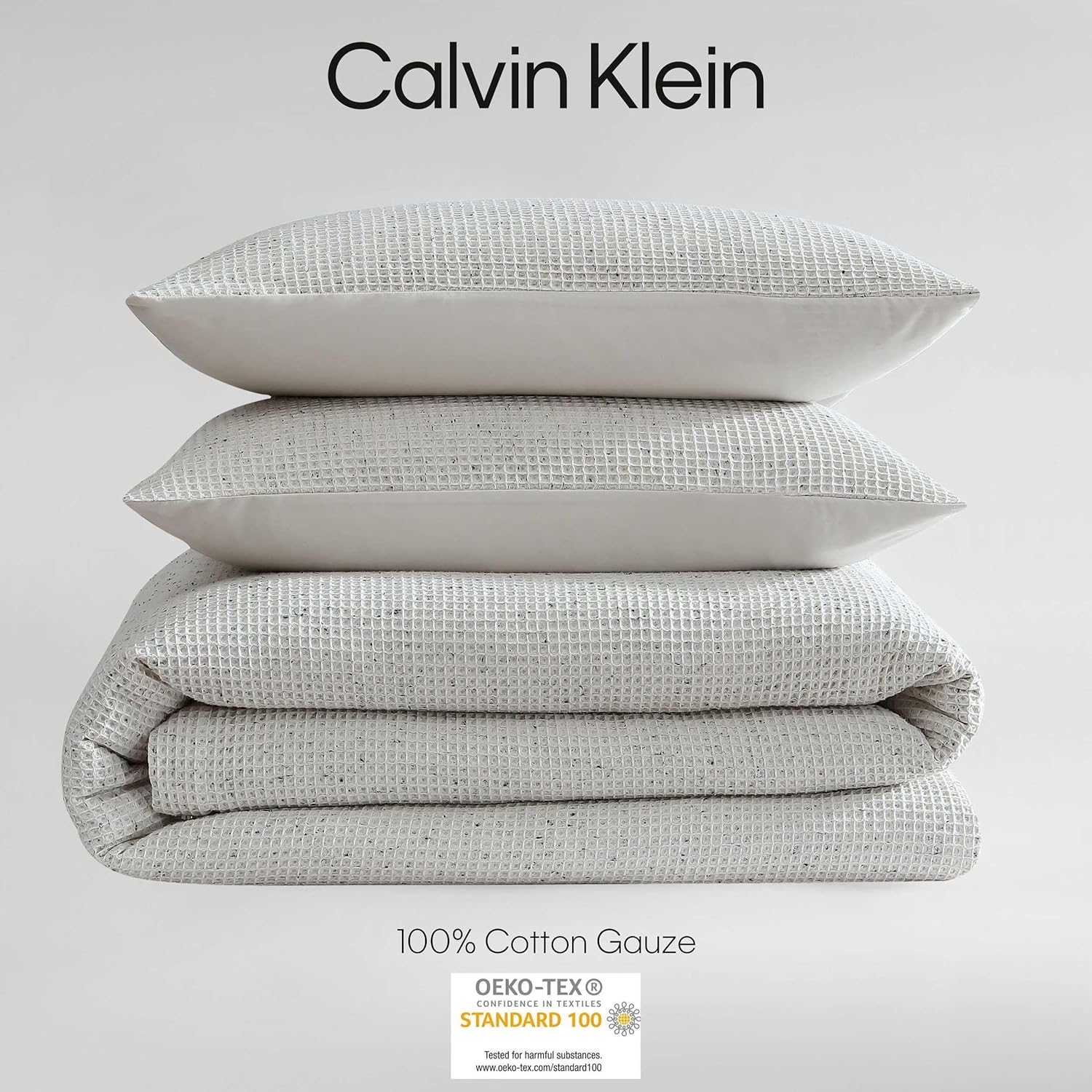 Calvin Klein - Queen Duvet Cover Set, Garment Washed Cotton Bedding with Matching Shams (Speckled Waffle Ivory, Queen)