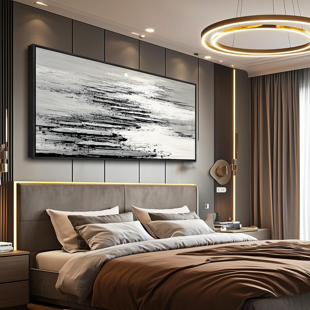 XIGUANGART Black and White Wall Art for Living Room Large Framed Canvas Print Minimalist Ocean Skyline Sunset Abstract Pictures Modern Painting For Bedroom Office Home Wall Decor Ready to Hang