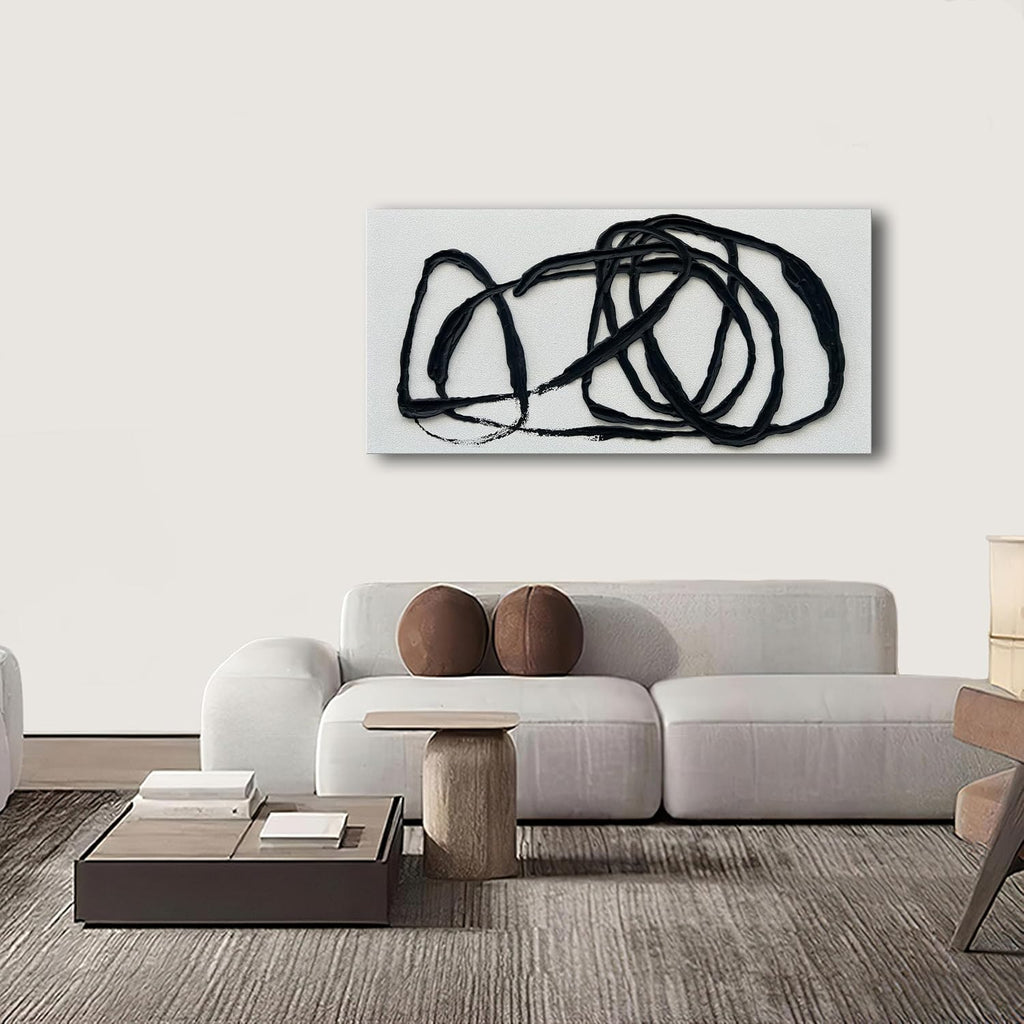 NANKAI Art Contemporary Minimalist Black and White Art Painting Texture Abstract Oil Painting Home Wall Art 24x48 Inches