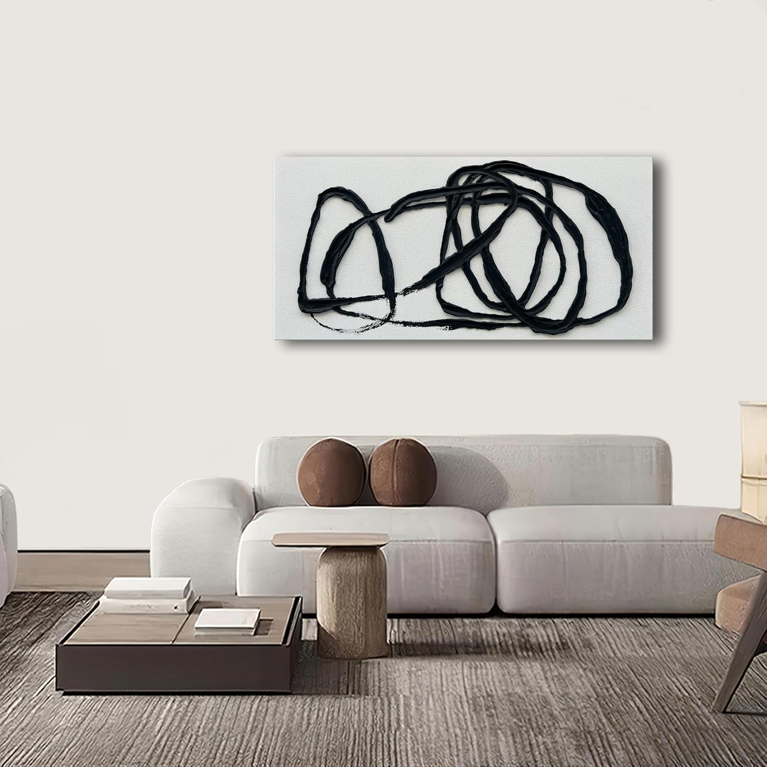 NANKAI Art Contemporary Minimalist Black and White Art Painting Texture Abstract Oil Painting Home Wall Art 24x48 Inches