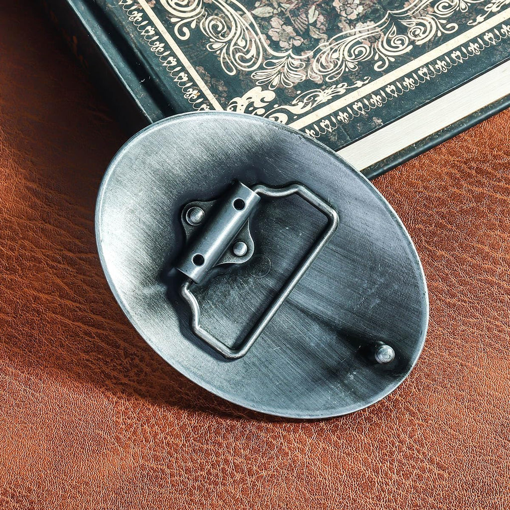Men's Western Belt Buckle - Vintage Turquoise with Native American & Cowboy Elements