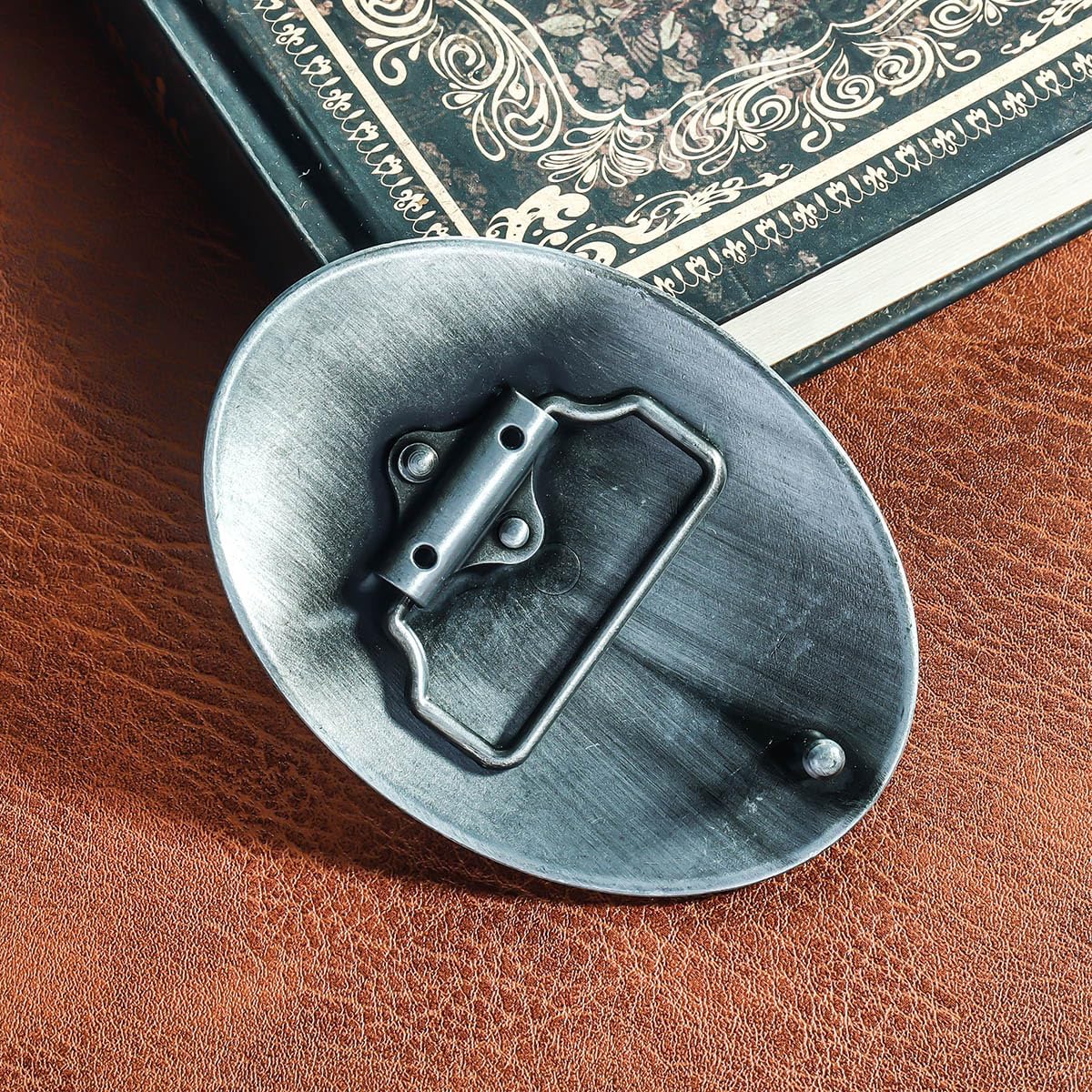 Men's Western Belt Buckle - Vintage Turquoise with Native American & Cowboy Elements