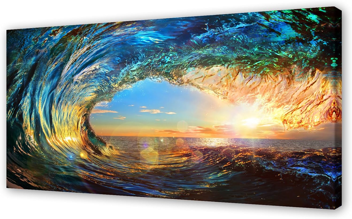Cao Gen Decor Art S06798 Giant Wave Water Wall Art Canvas Prints 1 Panels Ocean Waves Pictures Paintings with Sunset Blue Seascape Framed for Living Room Bedroom Kicthen Office Artwork