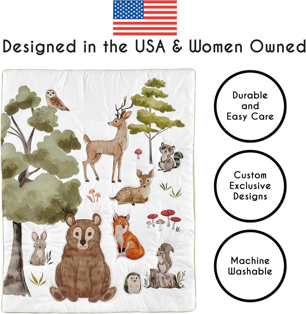 Sweet Jojo Designs 6-Piece Baby Crib Bedding Set (Woodland Animals) for Boys or Girls, Infants/Nursery incl. Blanket, Fitted Sheet, Skirt, Mesh Liner, Diaper Stacker (Neutral, Forest Animal, Hedgehog)