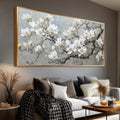 BewDalky Black Metal Framed Wall Art Flower Tree Canvas Print White Magnolia Blossom Picture Nature Landscape Painting Floral Artwork for Living Room Bedroom Home Office Farmhouse Decor 24' x 46'