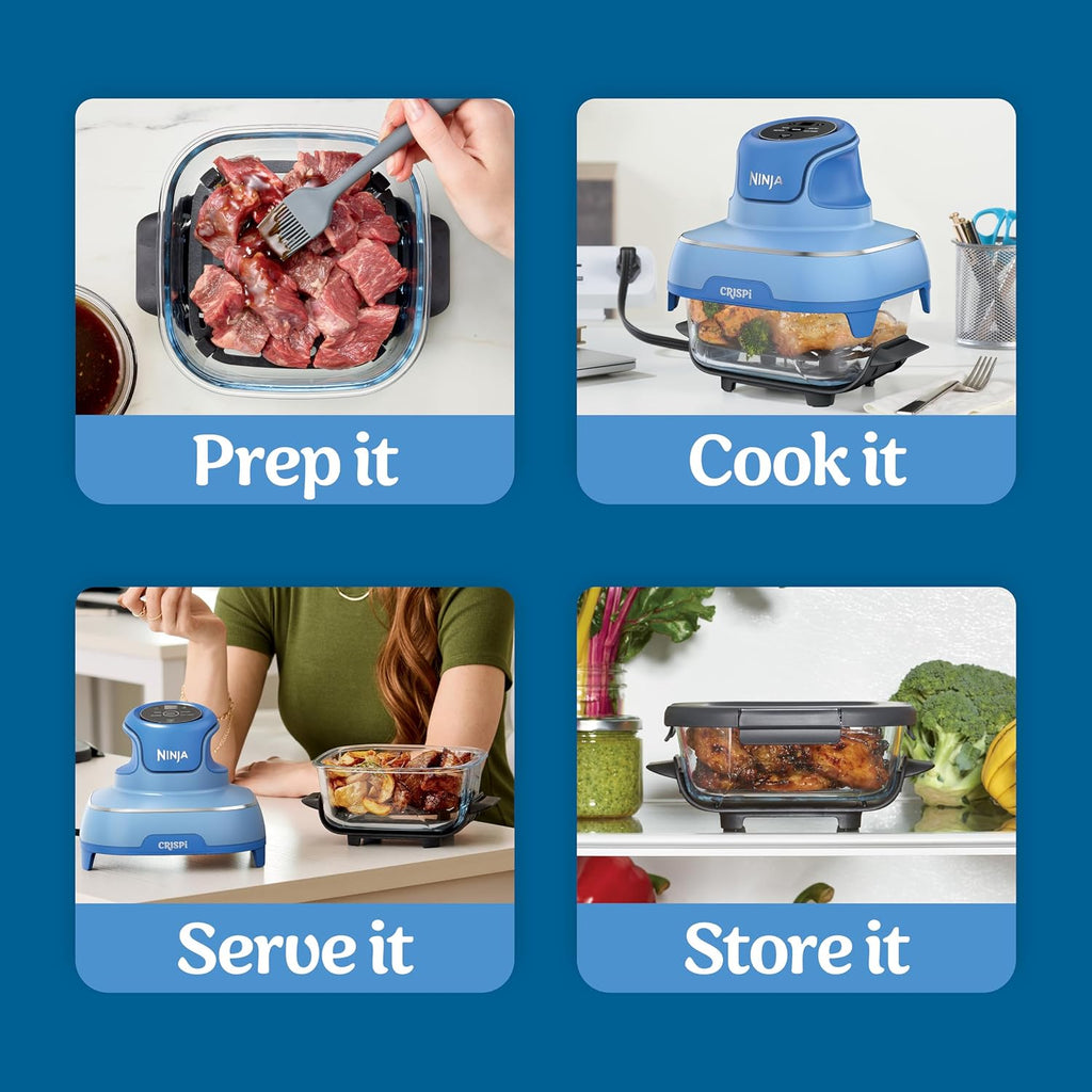 Ninja Crispi 4-in-1 Glass Air Fryer | 450°F | Non-Toxic | 4QT & 6-Cup Glass Containers w/Lids | Microwave, Freezer, Dishwasher Safe | Max Crisp, Air Fry, Bake, Recrisp | Electric Cobalt | FN101BL2