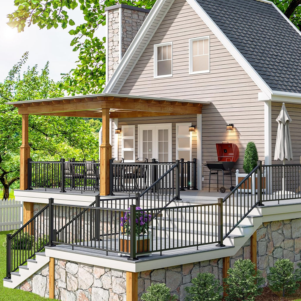 Egadis 4 Pack 3 in. x 3 in. x 39 in. Aluminum Railing Post, Porch and Deck Railing Post with Screws, Black Textured AAMA 2604 Powder-Coat Finish Stair Post for Decks, Porches & Balconies
