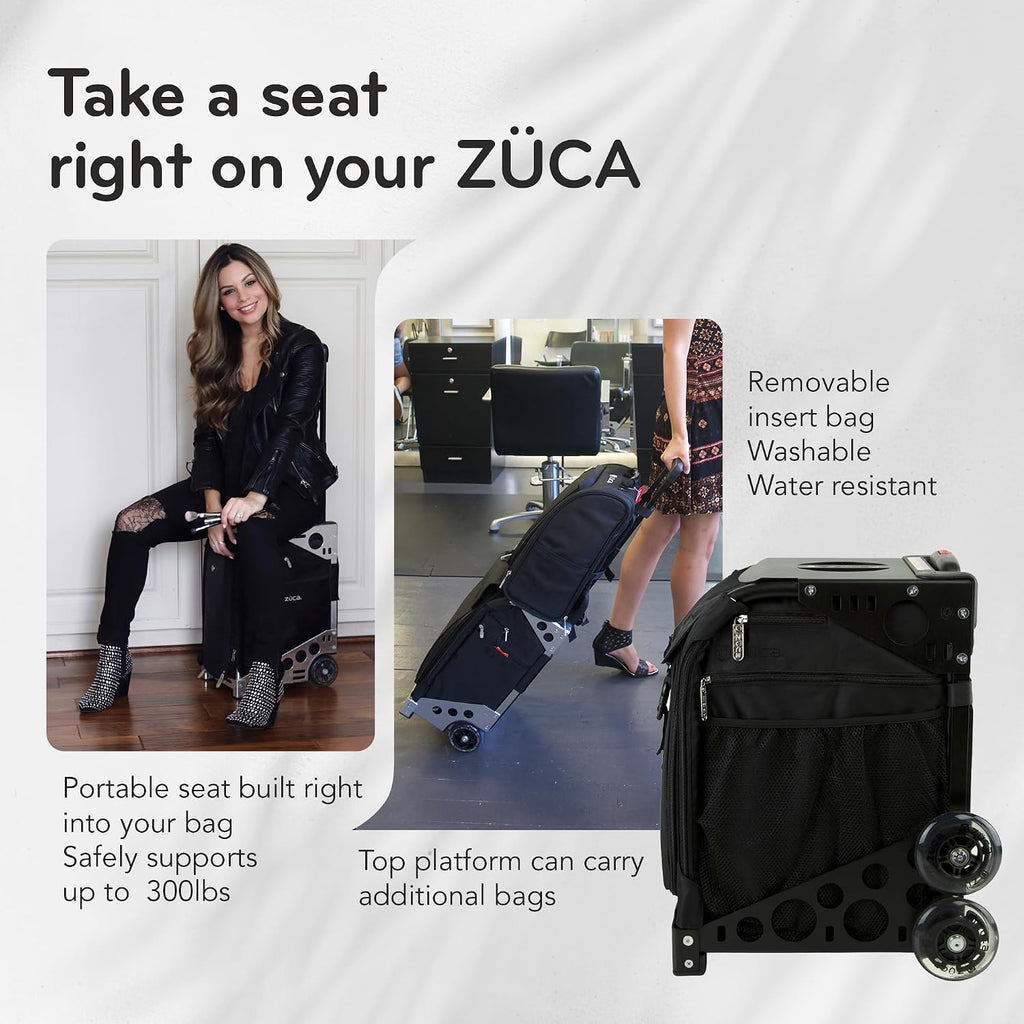 ZUCA Travel Cases for Artists & Professionals - Makeup Case with 4 Vinyl Utility Pouches, Travel Cover, 41' Telescoping Handle, Rolling Wheels & Sturdy Aluminum Frame for Makeup Artists and Creatives
