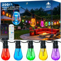 LETIANPAI 200ft RGB+IC Outdoor String Lights, IP67 Waterproof LED Color Changing Clear Bulb String Lights with App & Remote Control, Shatterproof Hanging Patio Lights for Backyard Garden Party