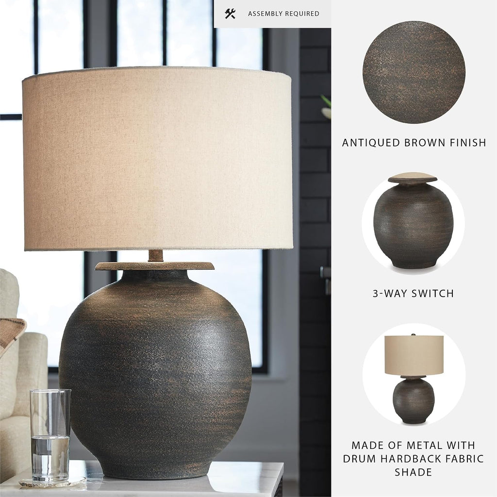 Signature Design by Ashley Carlenbury Retro Metal Table Lamp with 3-Way Switch, Dark Brown