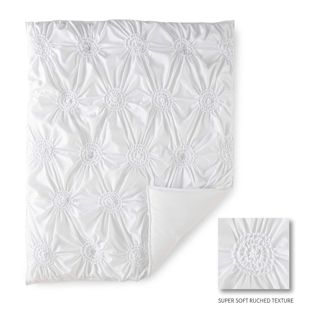 Levtex Baby - Willow Crib Bed Set - Baby Nursery Set - White - Soft Rosette Pintuck - 5 Piece Set Includes Quilt, Fitted Sheet, Diaper Stacker, Wall Decal & Crib Skirt/Dust Ruffle