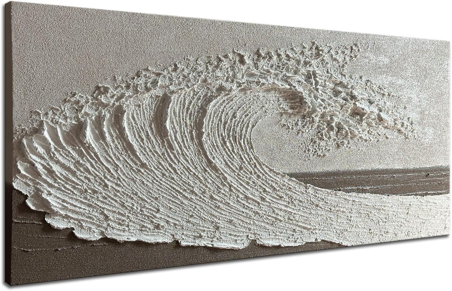 Slyart Abstract Ocean Wave Wall Art, White Textured Oil Painting on Canvas, Modern Minimalist Wall Decor