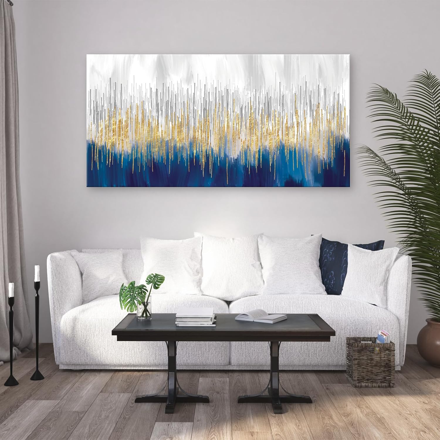 XXMWallArt FC3198 Abstract Wall Art Gold and Blue Canvas painting Artwork Painting Print for Living Room Bedroom Kitchen Home and Office Wall Decor