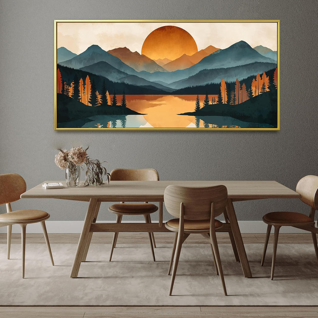 Colorful Mountain Boho Wall Art For Living Room Large Gold Framed Wall Art Canvas Art Wall Decor For Office Modern Bedroom Forest River Landscape Pictures Paintings Artwork 29 X 58 In